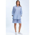 LIPARI - Camicia Oversize in Lino a Righe Blu