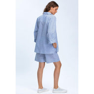 LIPARI - Camicia Oversize in Lino a Righe Blu