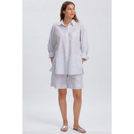 LIPARI - Camicia Oversize in Lino a Righe Grige