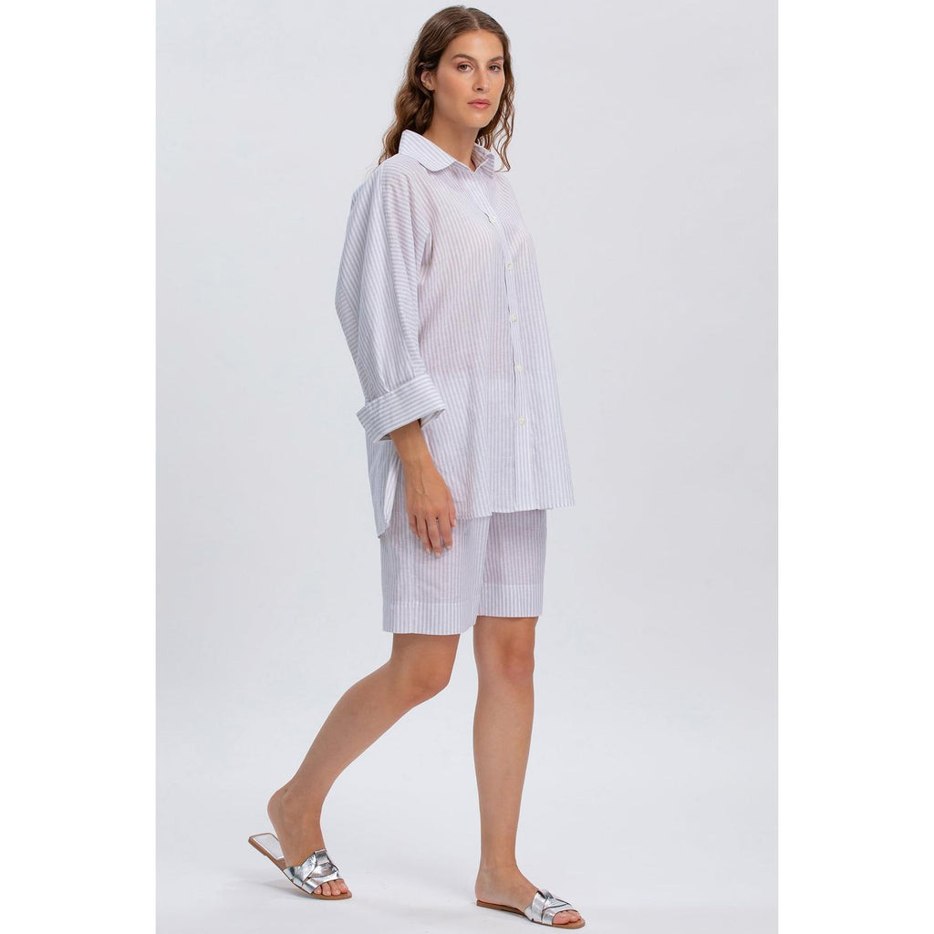 LIPARI - Camicia Oversize in Lino a Righe Grige