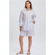 LIPARI - Camicia Oversize in Lino a Righe Grige