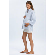 LIPARI - Camicia Premaman Oversize in Lino a Righe Azzurre