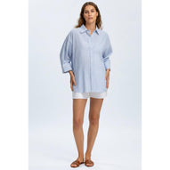 LIPARI - Camicia Premaman Oversize in Lino a Righe Azzurre