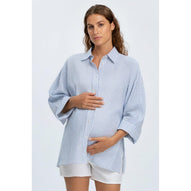 LIPARI - Camicia Premaman Oversize in Lino a Righe Azzurre