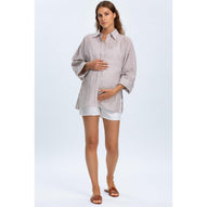 LIPARI - Camicia Premaman Oversize in Lino a Righe Marroni