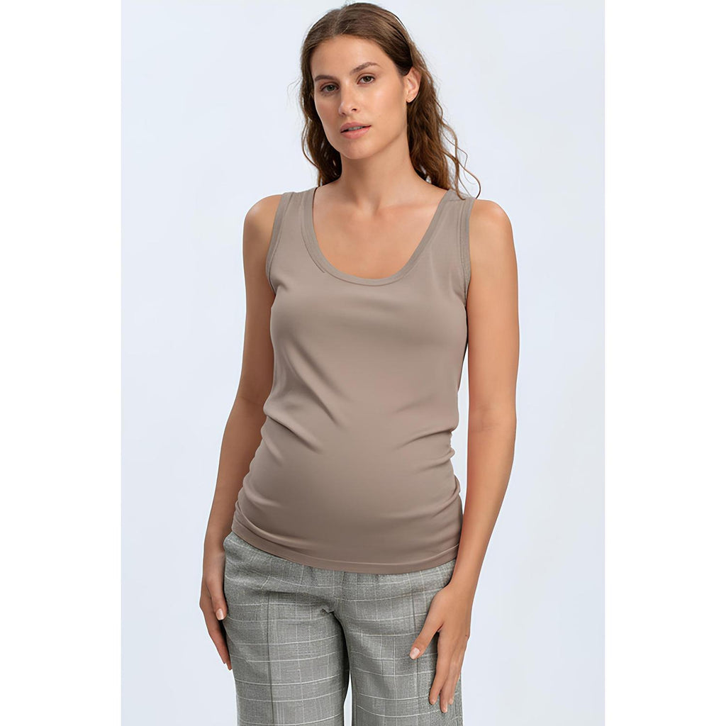 MARETTIMO - Top Premaman Beige con Scollo Rotondo