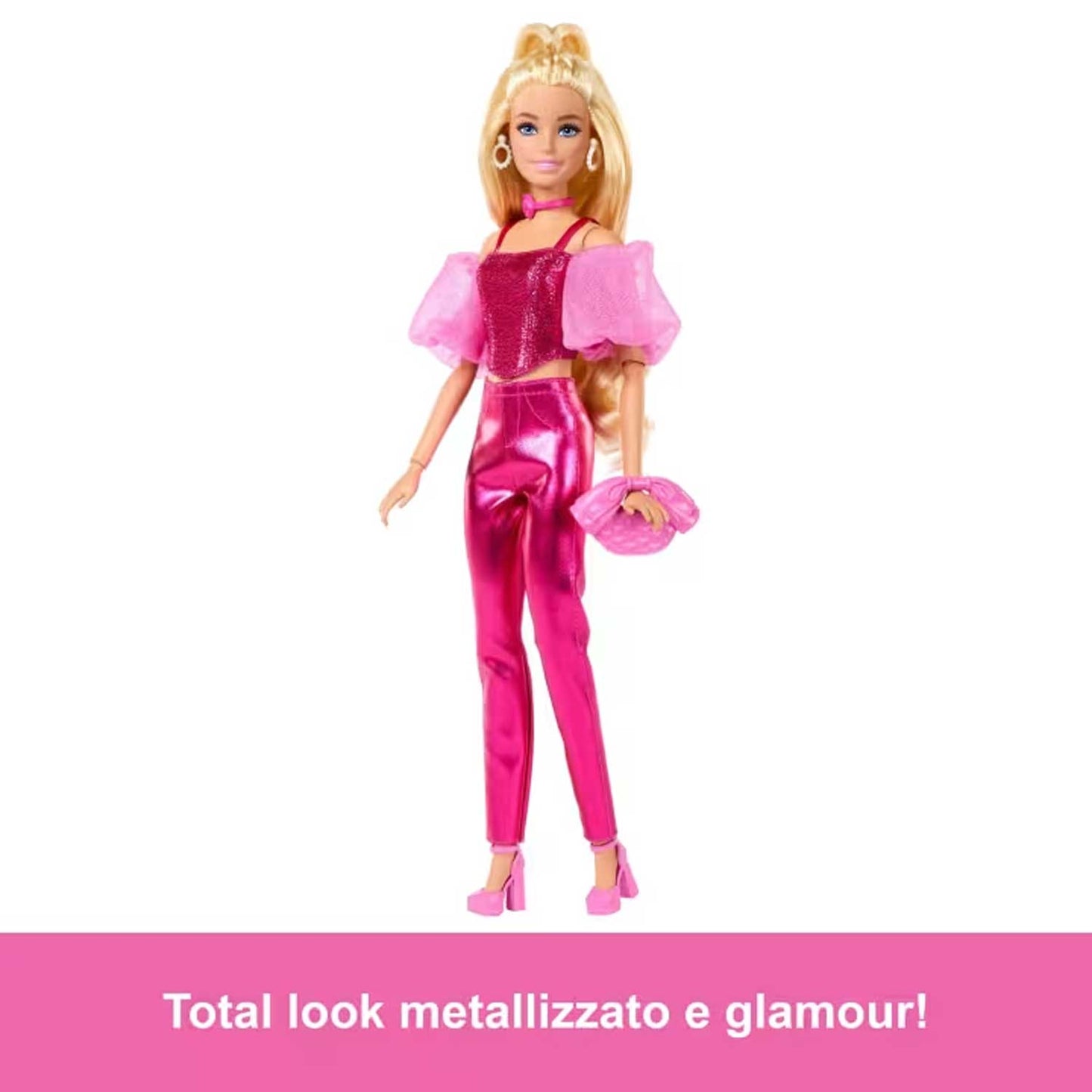 Mattel - Barbie Fashionista Deluxe Metallic Bionda Con Vestito Rosa JFP40