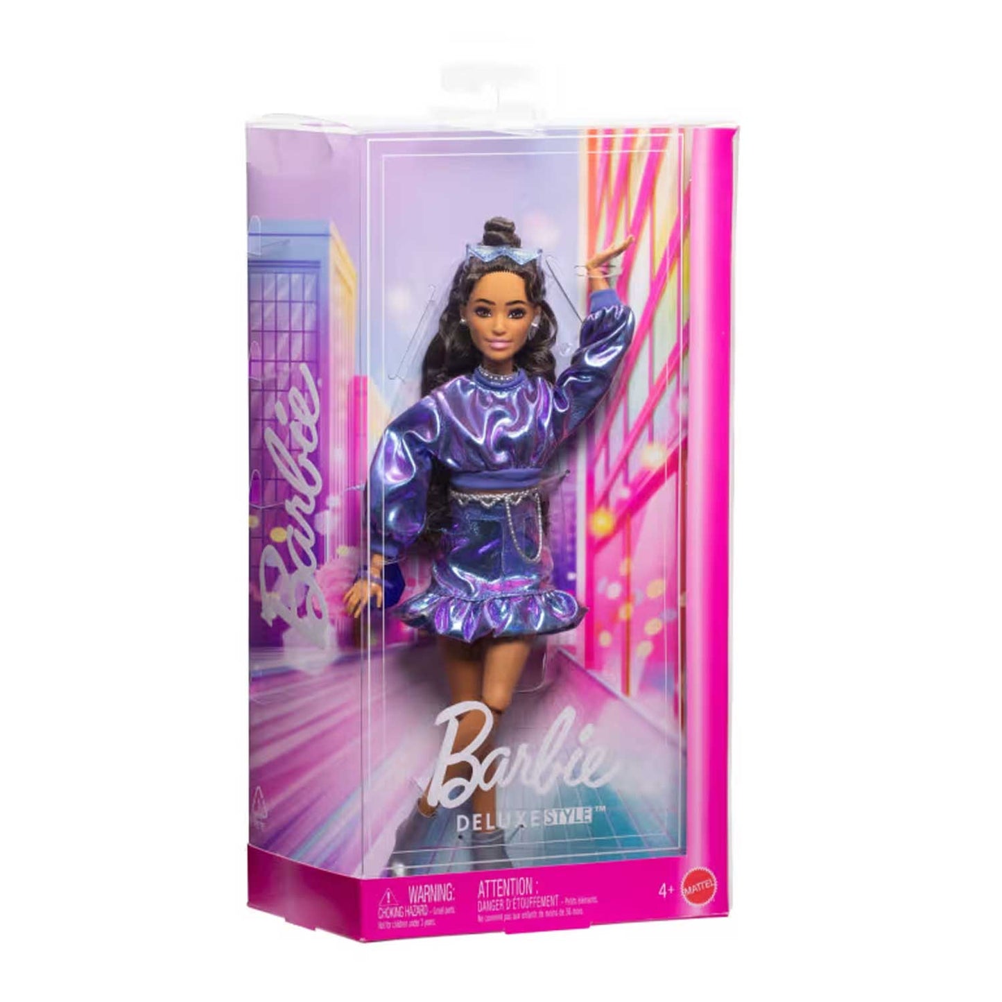 Mattel - Barbie Fashionista Deluxe Metallic Mora Con Vestito Azzurro JFP42