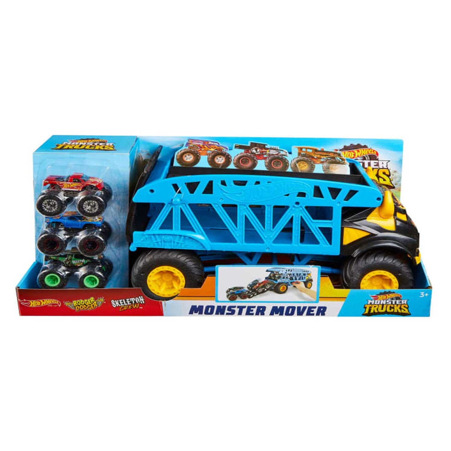 Mattel - Hot Wheels Monster Truck Trasportatore Con 3 Auto Largo 58 cm GGB64