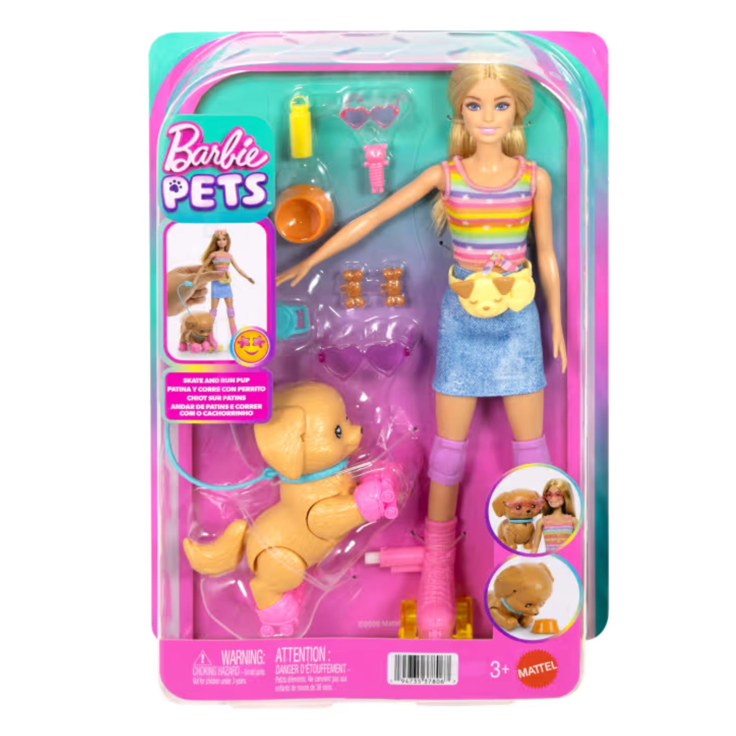 Mattel - Barbie & Cucciolo Sui Pattini Blonde JMJ44