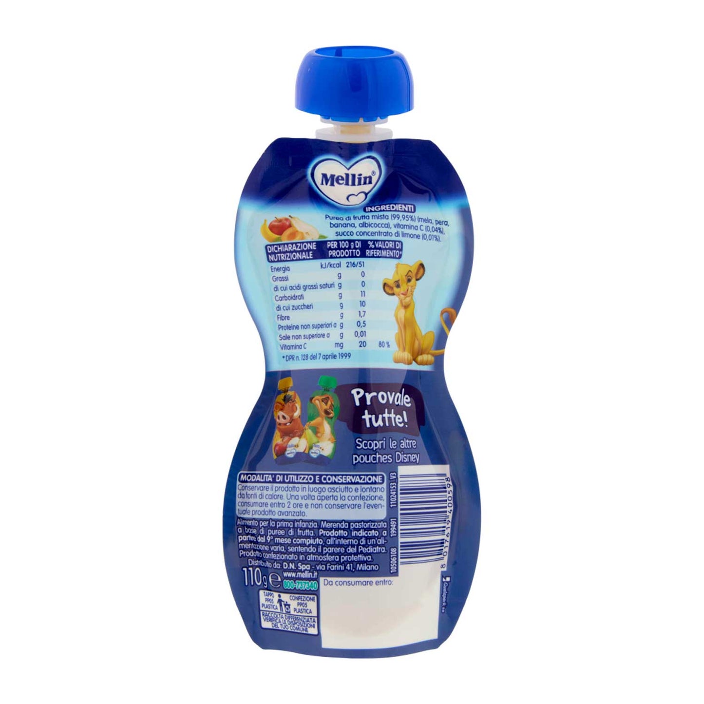 Mellin - Pouch Disney Re Leone Frutta Mista: Confezione 110 gr