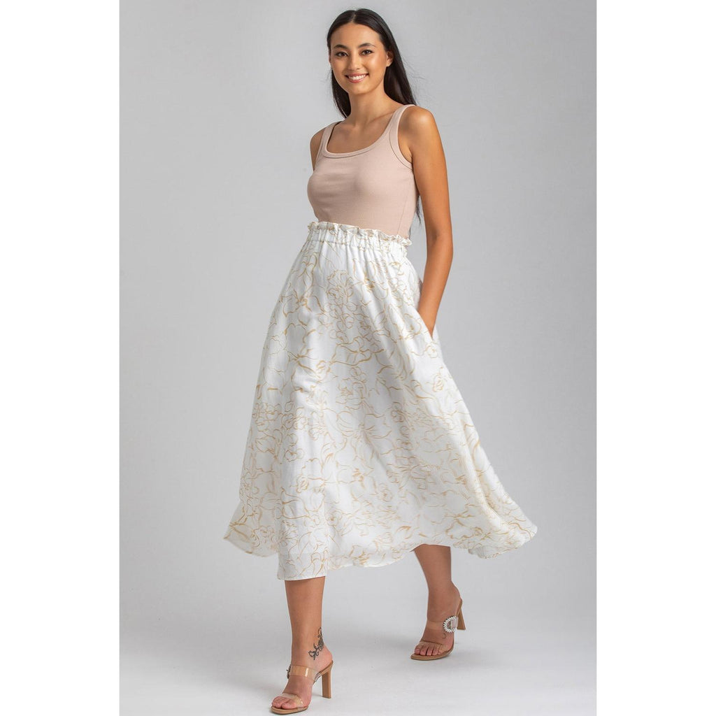 OLIVIA QC51 - Gonna Premaman Midi Stampata in Viscosa