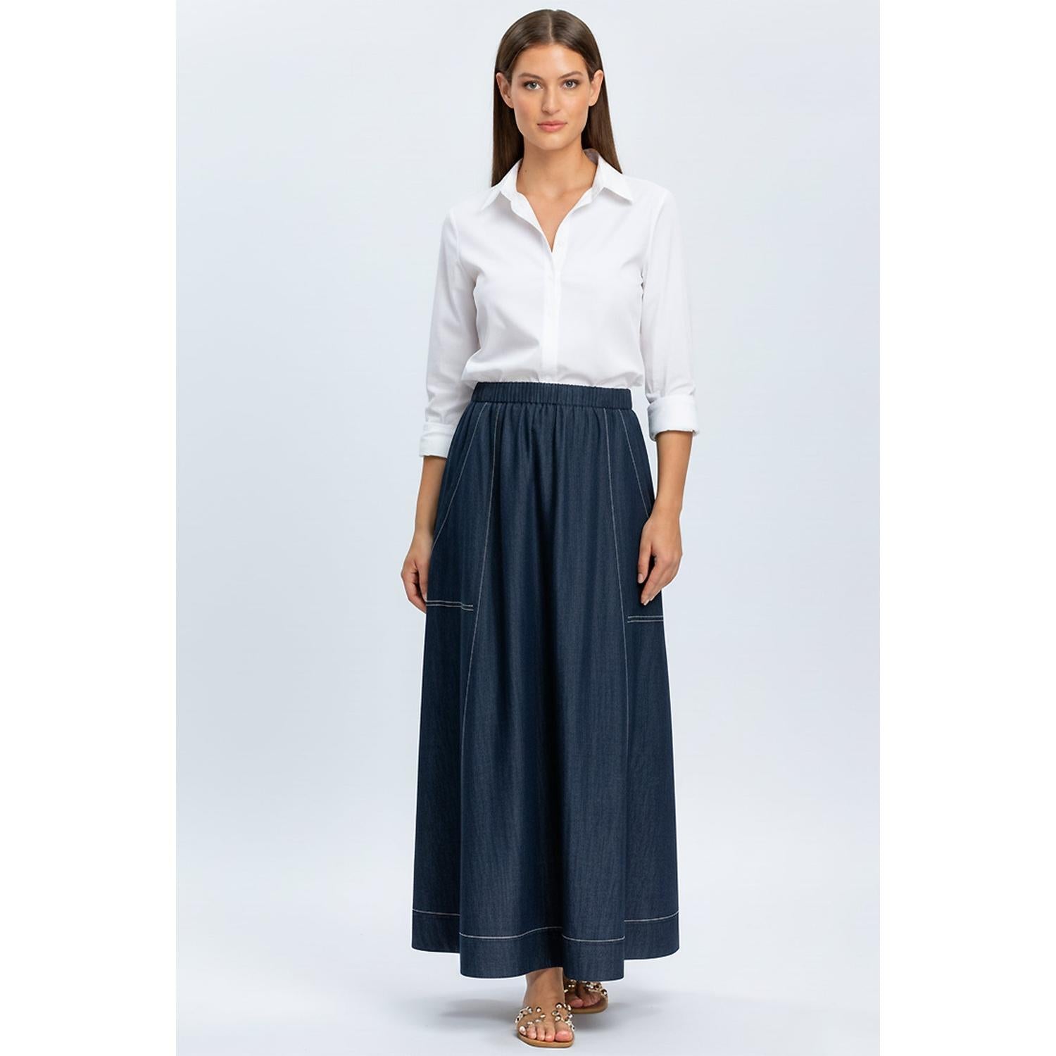 ORTHENSIA - Gonna Premaman Midi con Tasche Colore Blu Denim