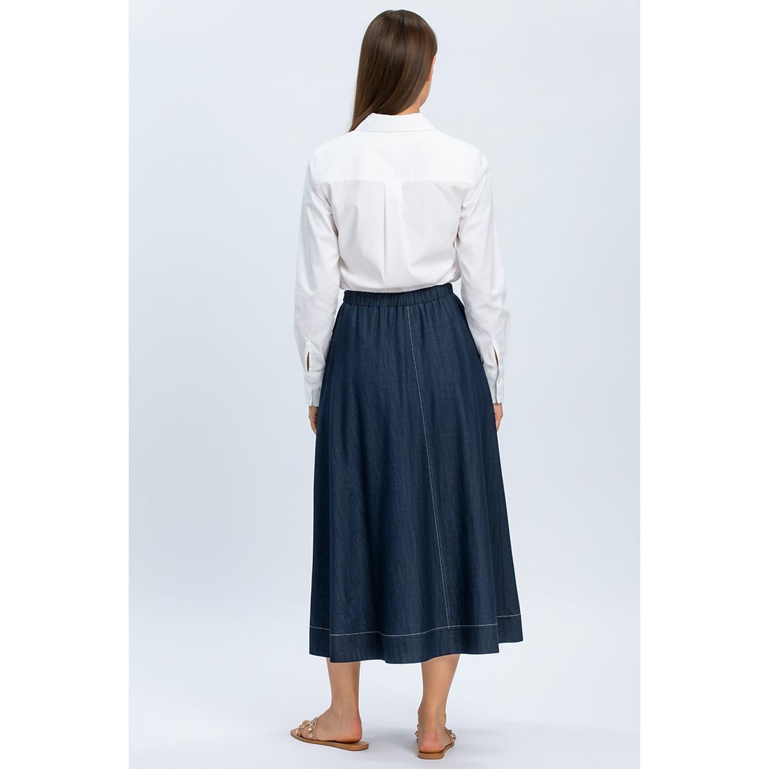 ORTHENSIA - Gonna Premaman Midi con Tasche Colore Blu Denim