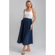 ORTHENSIA - Gonna Premaman Midi in Cotone Blu Scuro con Tasche