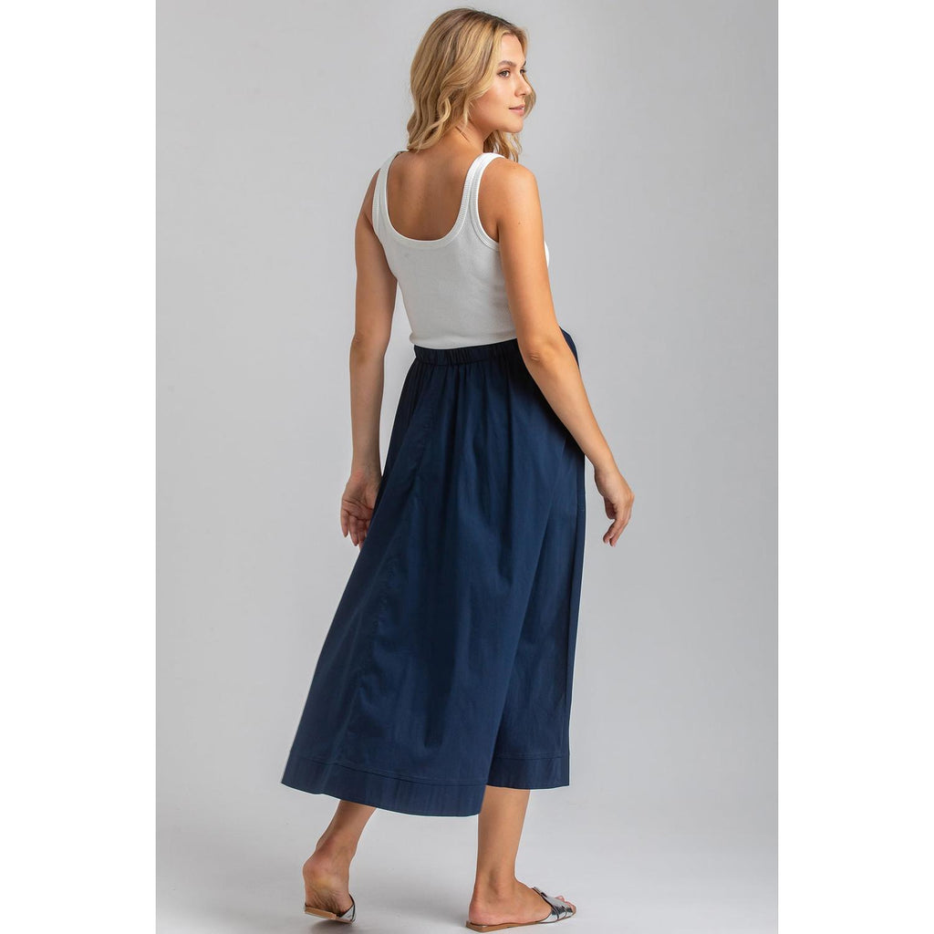 ORTHENSIA - Gonna Premaman Midi in Cotone Blu Scuro con Tasche