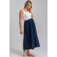 ORTHENSIA - Gonna Premaman Midi in Cotone Blu Scuro con Tasche