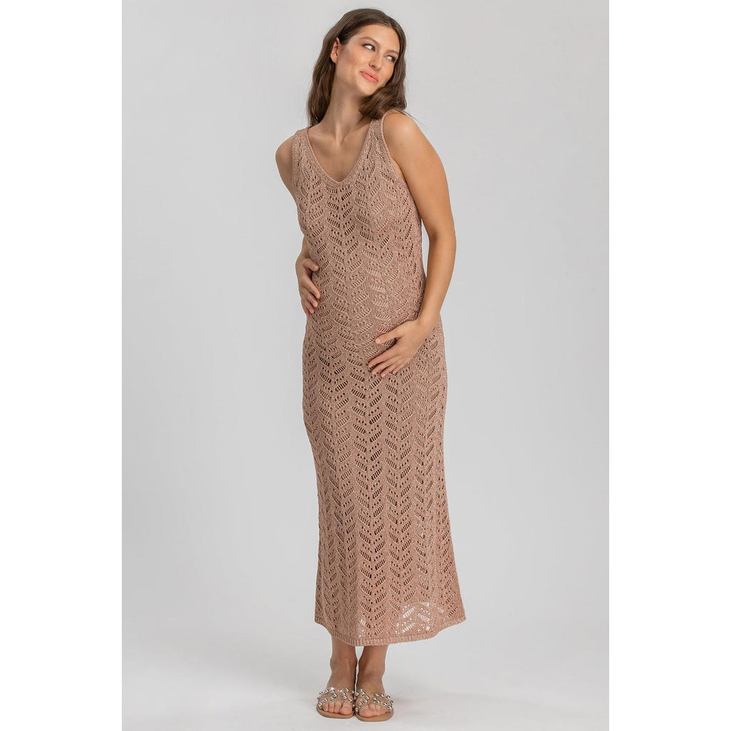 PORTOFINO - Maxi Abito Premaman Rosa a Rete con Scollo a V
