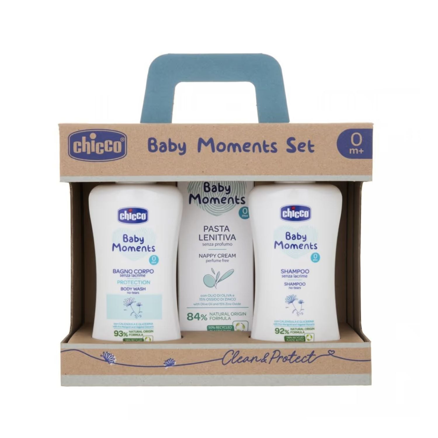 Chicco - Baby Moments Set Clean&Protect Bagnoschiuma Shampoo Pasta Lenitiva 0m+
