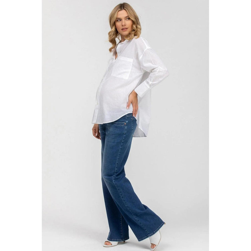 SOPHIA POCKET - Camicia Premaman Oversize con Tasche Frontali in Lino Bianca