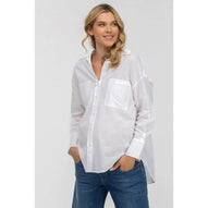 SOPHIA POCKET - Camicia Premaman Oversize con Tasche Frontali in Lino Bianca