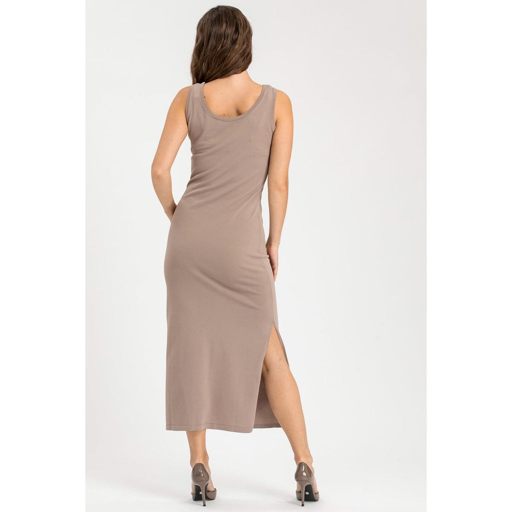 SORRENTO - Abito Aderente Beige con Spacco Laterale
