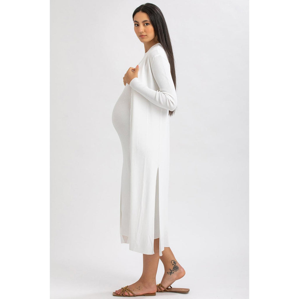 TULIP - Cardigan Premaman Bianco con Spacchi Laterali