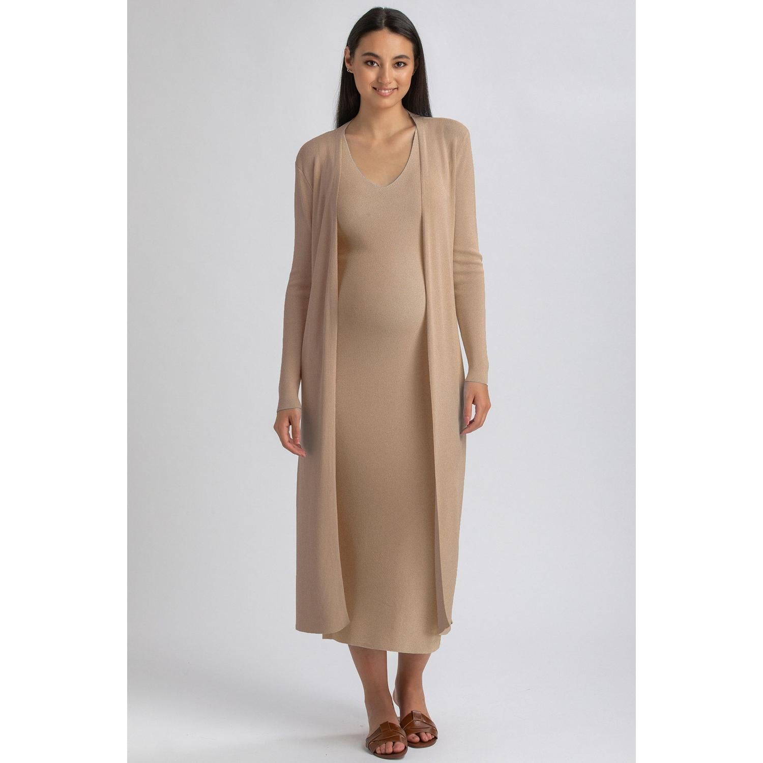 TULIP - Cardigan Premaman Marrone con Spacchi Laterali