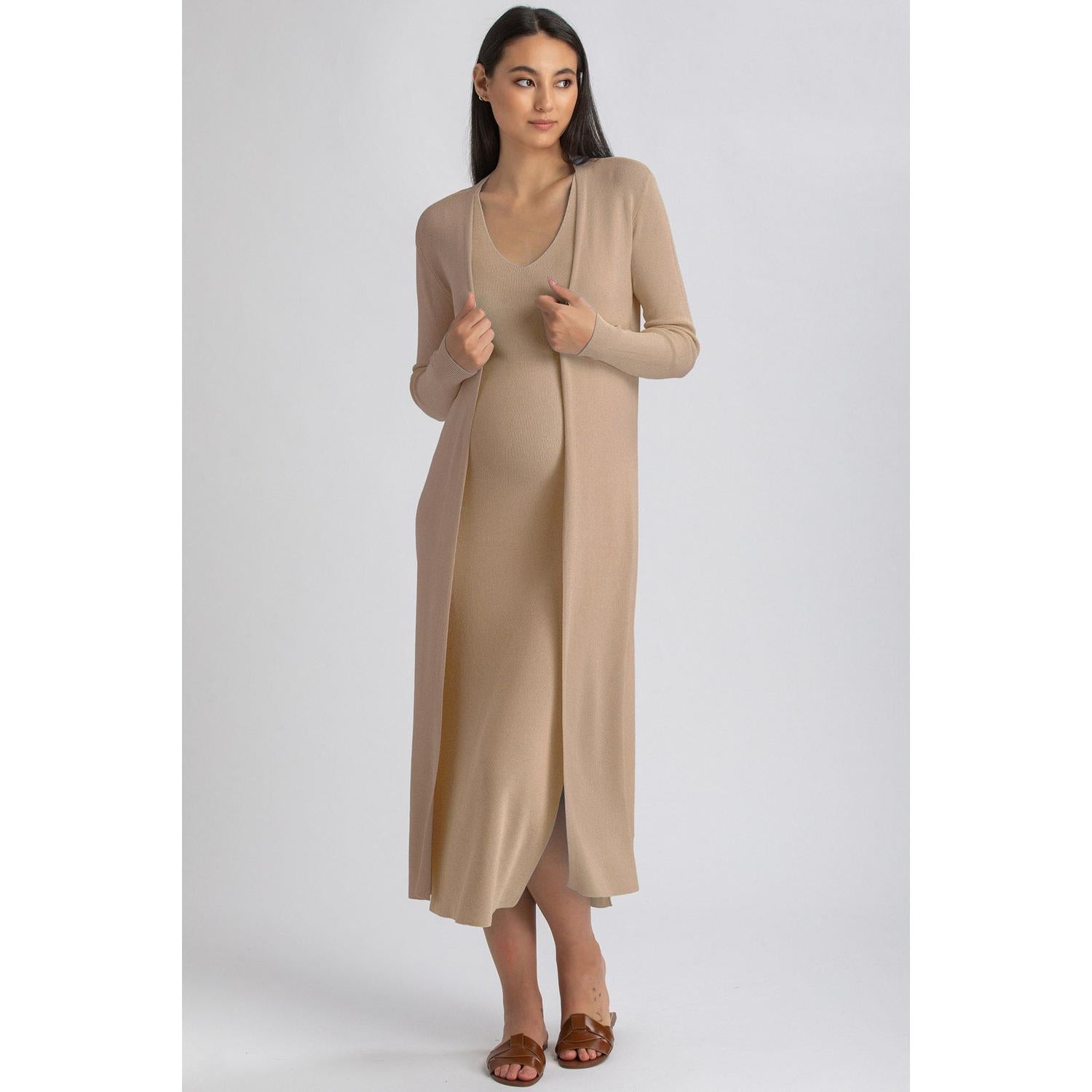 TULIP - Cardigan Premaman Marrone con Spacchi Laterali