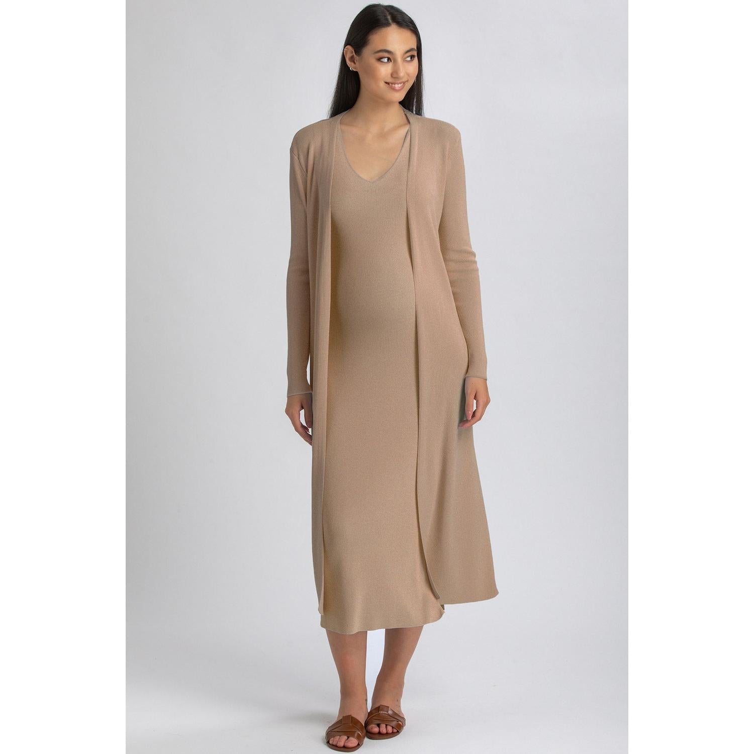 TULIP - Cardigan Premaman Marrone con Spacchi Laterali