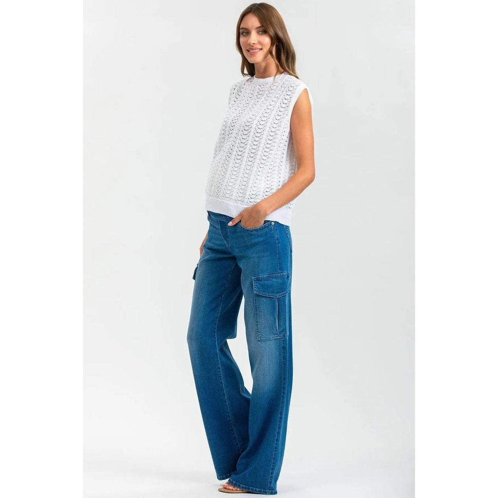 WIDE LEG WA02 - Jeans Premaman a Gamba Larga con Tasche Laterali