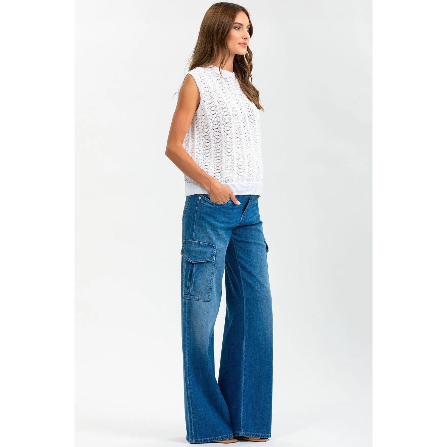 WIDE LEG WA02 - Jeans Premaman a Gamba Larga con Tasche Laterali