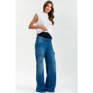 WIDE LEG WA02 - Jeans Premaman a Gamba Larga con Tasche Laterali
