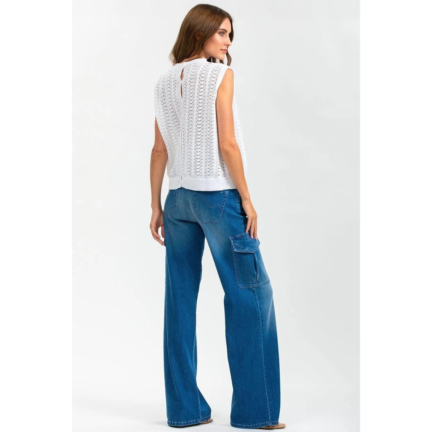 WIDE LEG WA02 - Jeans Premaman a Gamba Larga con Tasche Laterali