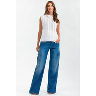 WIDE LEG WA02 - Jeans Premaman a Gamba Larga con Tasche Laterali
