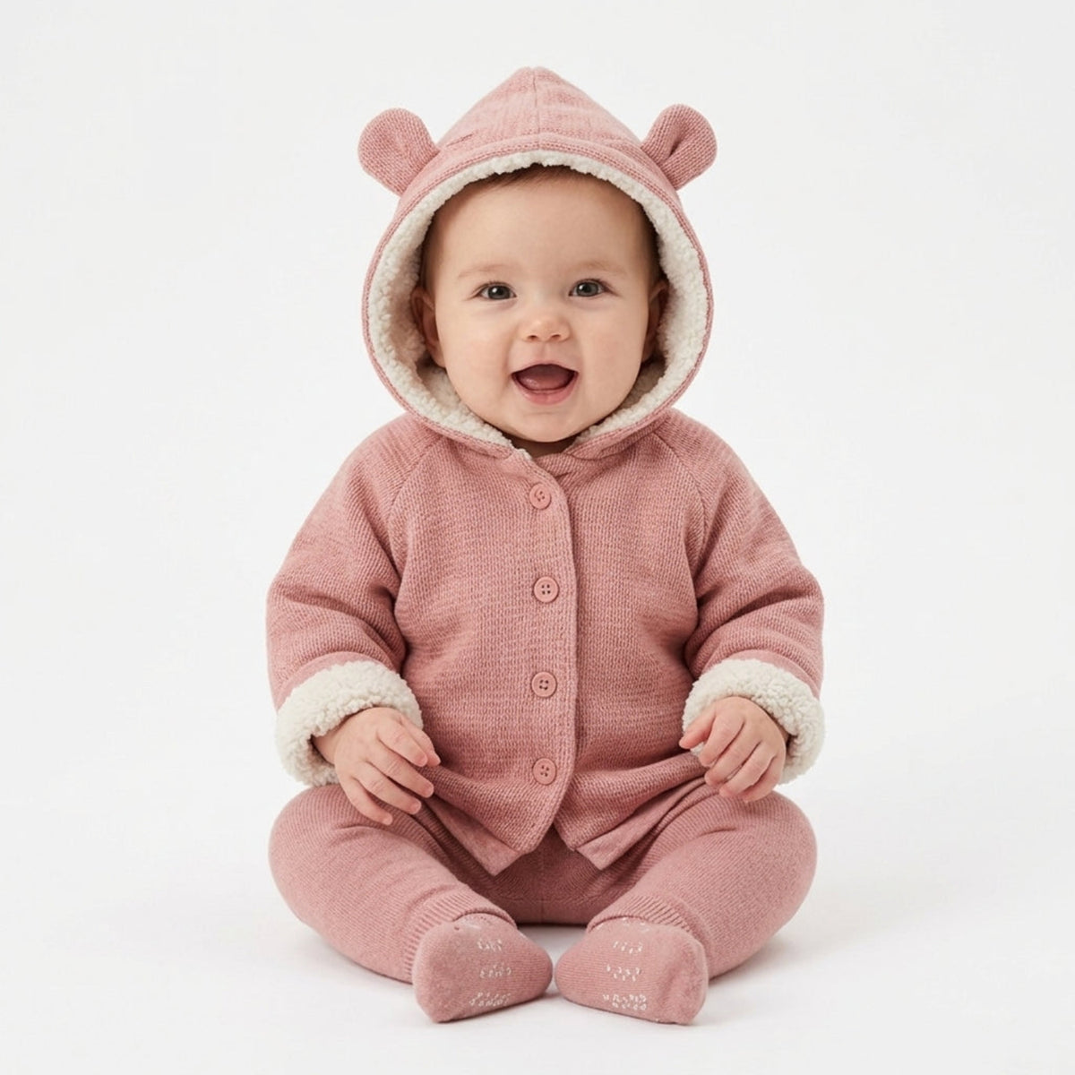 Wonderlife - Giacca In Maglia Rosa Antico Con Cappuccio Per Neonati e Bamnbini 260930-I