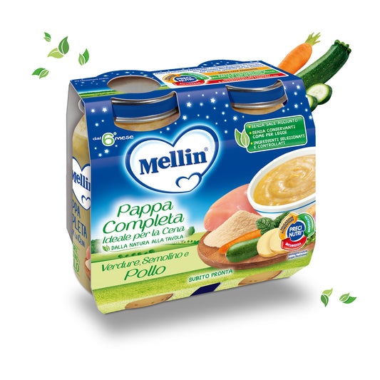 Mellin - Babycena Pollo, Semolino, Verdura: Confezione 2x200 gr