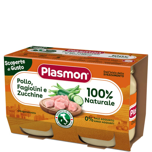 Plasmon - Omogeneizzato Carne Pollo Fagiolini e Zucchine: Confezione 2x120 gr