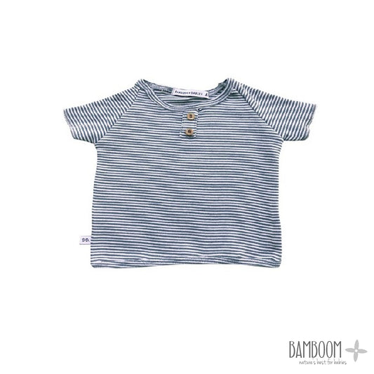 Bamboom - Maglietta Baby Bimbo In Cotone di Bamboo Stripe White Blu