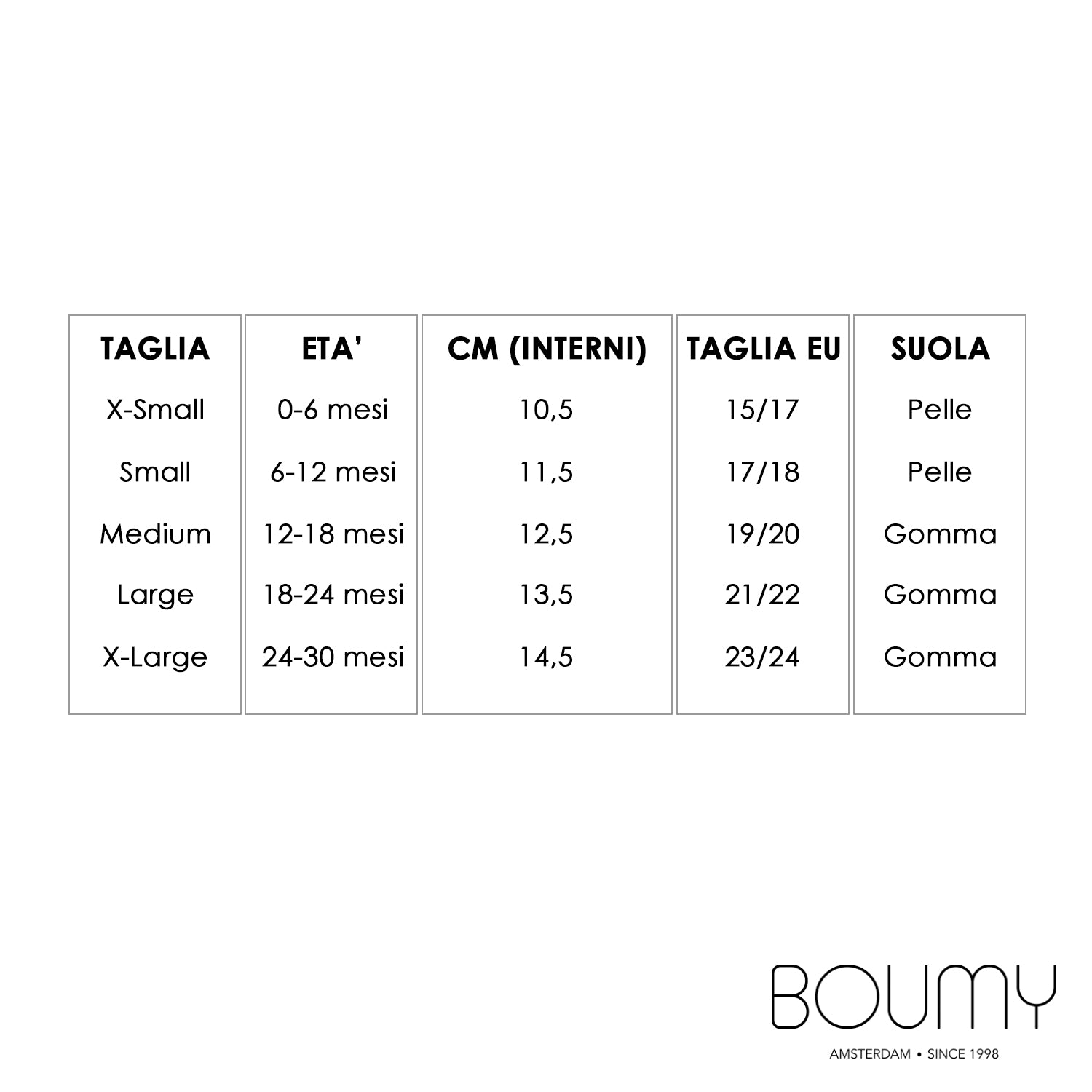 Boumy - Tabella Taglie