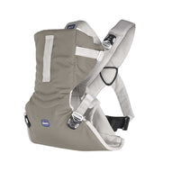 Chicco brand baby carrier in taupe with adjustable straps for comfortable carrying. 
