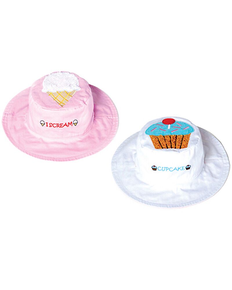 FlapJackKids - Anti-UV Reversible Summer Hat SPF 50+, Ice Cream+Cupcake - 100% cotton