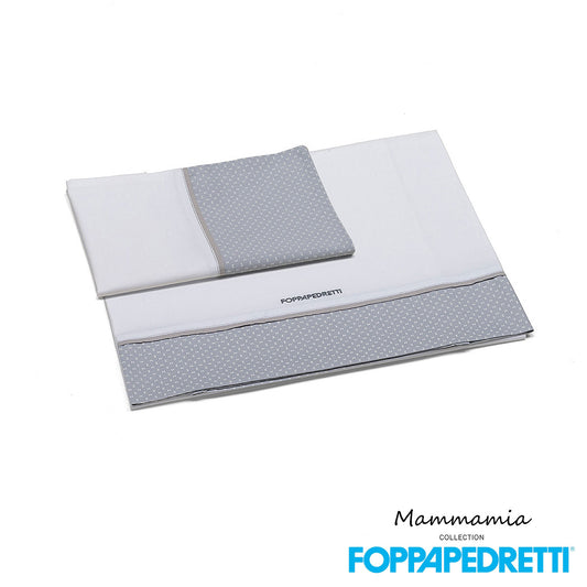 Lenzuola per Lettino Neonato 2 parti Grigio Pois Bianchi Cuori