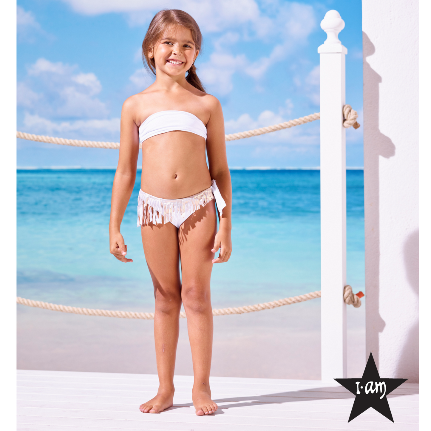 I Am Bikini - Bikini Bianco Con Frange Dorate Bambina Junior