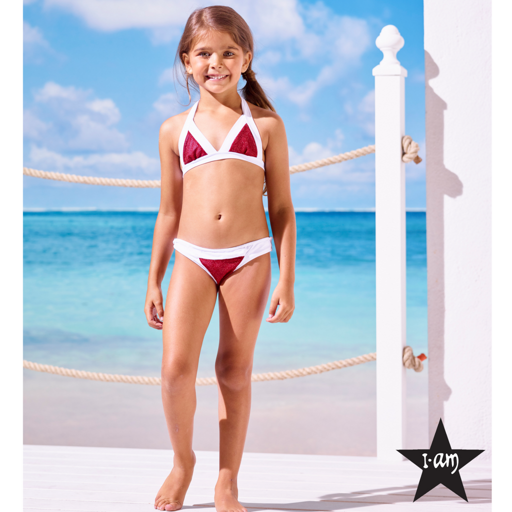 I Am Bikini - Girl Junior Fuchsia Glitter Triangle Bikini
