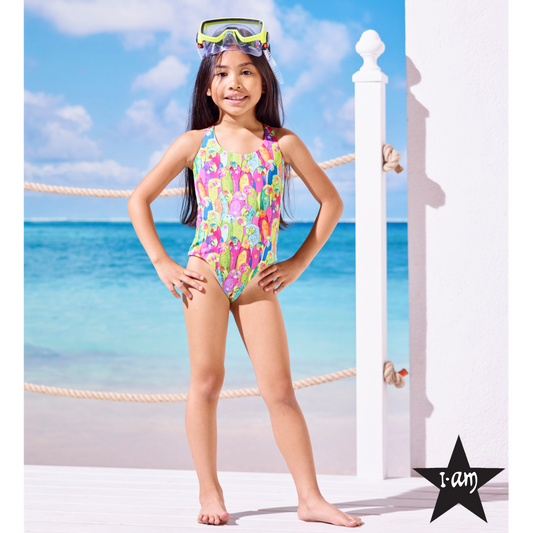 I Am Bikini - Girl Junior Parrots One Piece Swimsuit