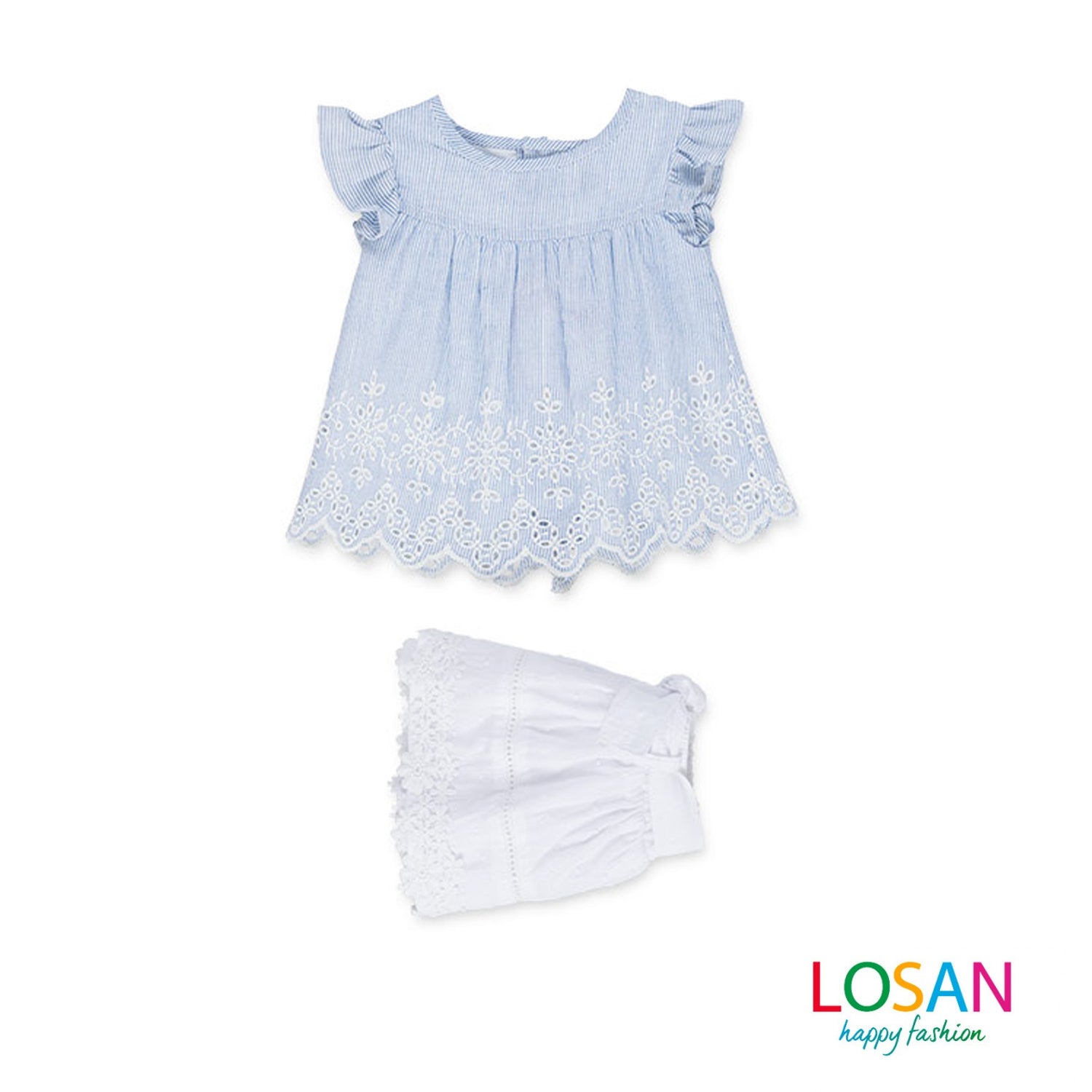 Losan - Completo Blusa e Gonna in Piazzo Sangallo Baby Bambina