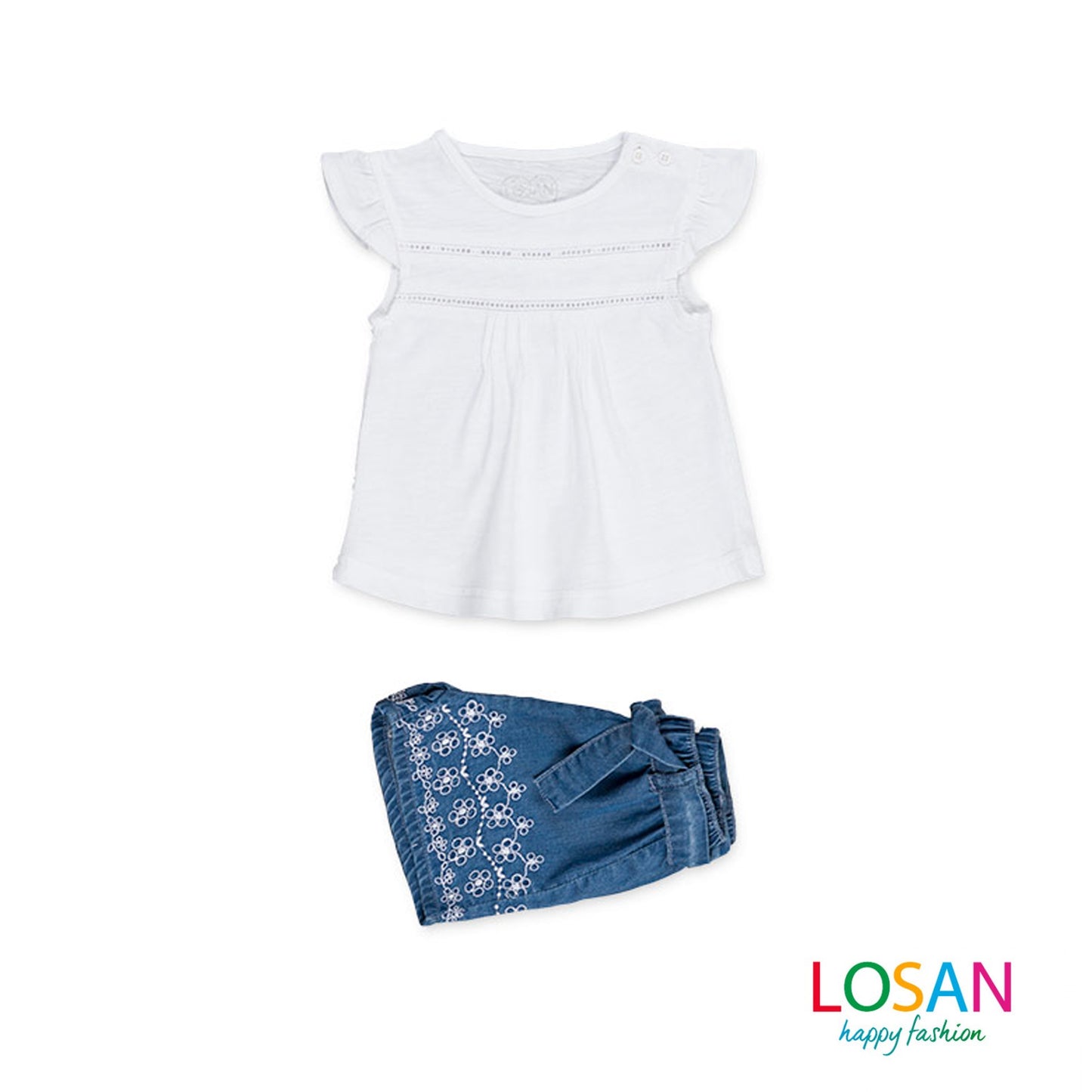 Losan - Completo Maglietta e Shorts in Denim Baby Bambina