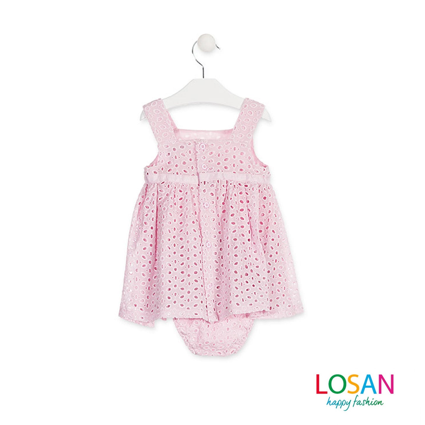 Losan - Vestito con Mutandina in Sangallo Rosa Baby Bambina