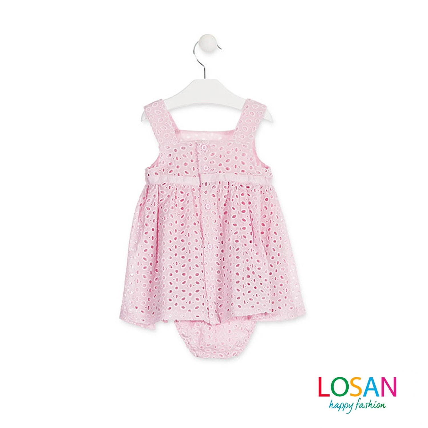 Losan - Vestito con Mutandina in Sangallo Rosa Baby Bambina